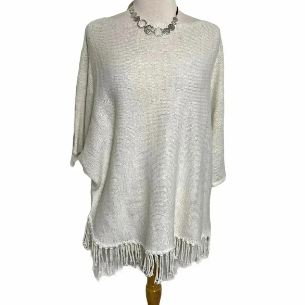Relativity XL Ivory glitter fringe hem‎ sweater